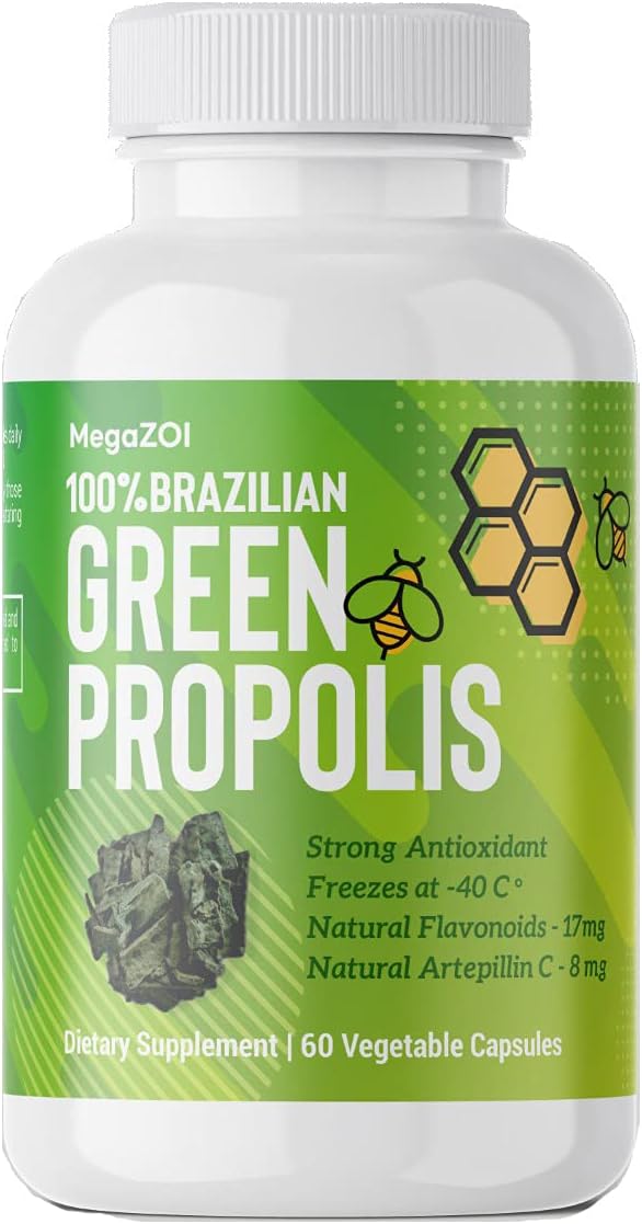 MegaZOI 100% Brazilian Green Propolis Enriched 250mg, Immune Support, 60 Vegetable Capsules - görsel 1