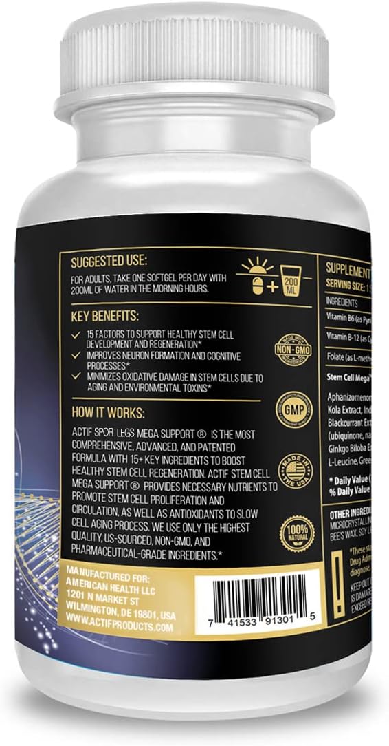 ACTIF Stem Cell Mega Support with 15 Factors - Non-GMO, 2 Month Supply, Made in USA - görsel 3