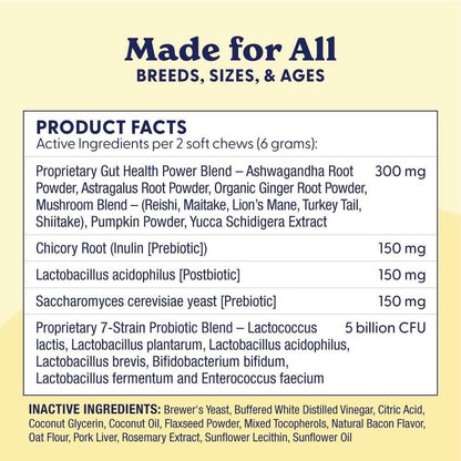 Origin Labs Belly Buddies Probiotics for Dogs - Prebiotics & Probiotics - 5 Billion CFU - Natural Bacon Flavour, 90 Soft Chews
