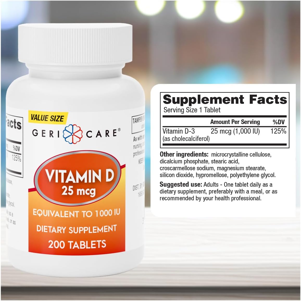 GeriCare Vitamin D-3 25 mcg (1,000 IU) – Supports Normal Bones, Immune System & Muscle Function – 200 Tablets - görsel 3