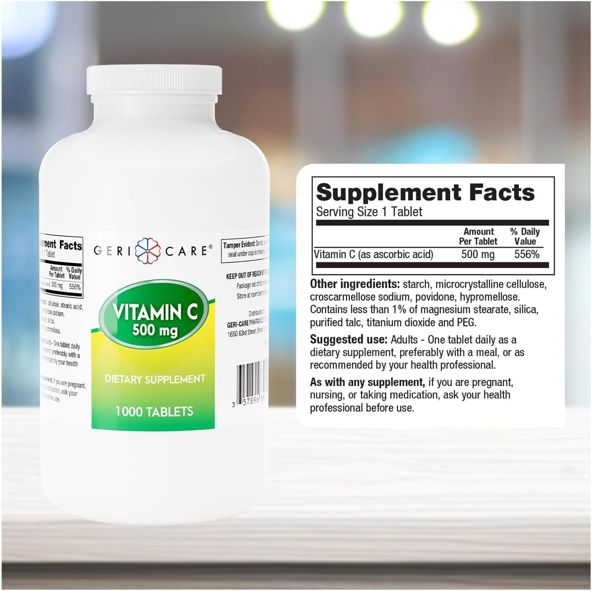 GeriCare Vitamin C 500 mg, Antioxidant, Immune Support, Nutritional Supplement Tablets, 1000 Count - görsel 3
