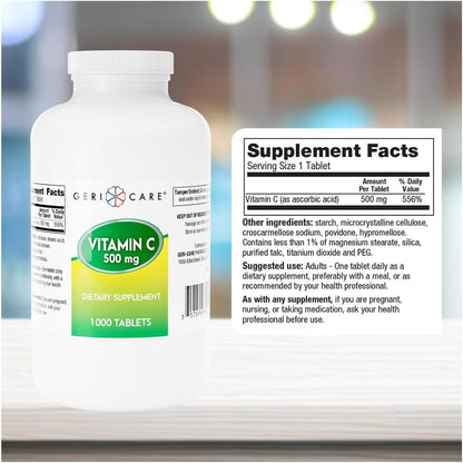 GeriCare Vitamin C 500 mg, Antioxidant, Immune Support, Nutritional Supplement Tablets, 1000 Count