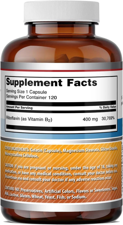 Amazing Formulae Riboflavin 400mg, 120 Capsules