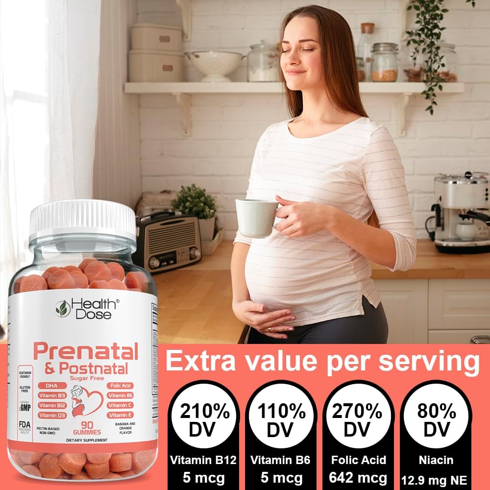 Health Dose Prenatal/Postnatal Complex Supplement - Vitamin B6, B12, C, Zinc - 90 Gummies - görsel 7