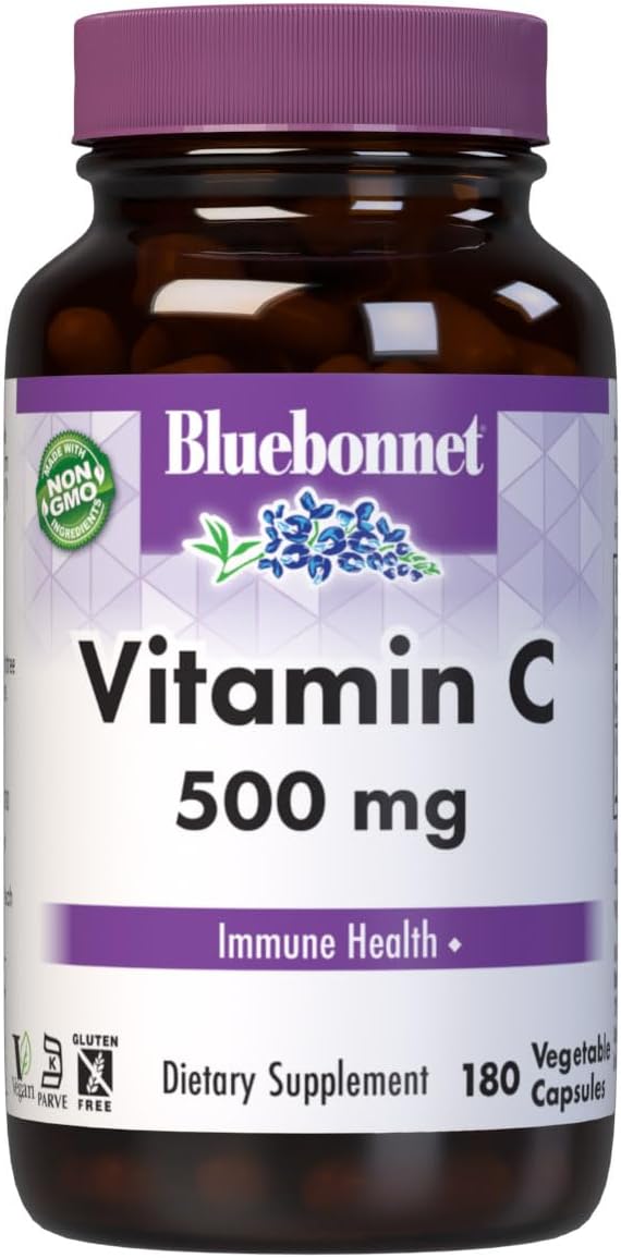 Bluebonnet Nutrition Vitamin C 500 mg Vegetable Capsules - Ascorbic Acid for Immune and Skin Health - görsel 1