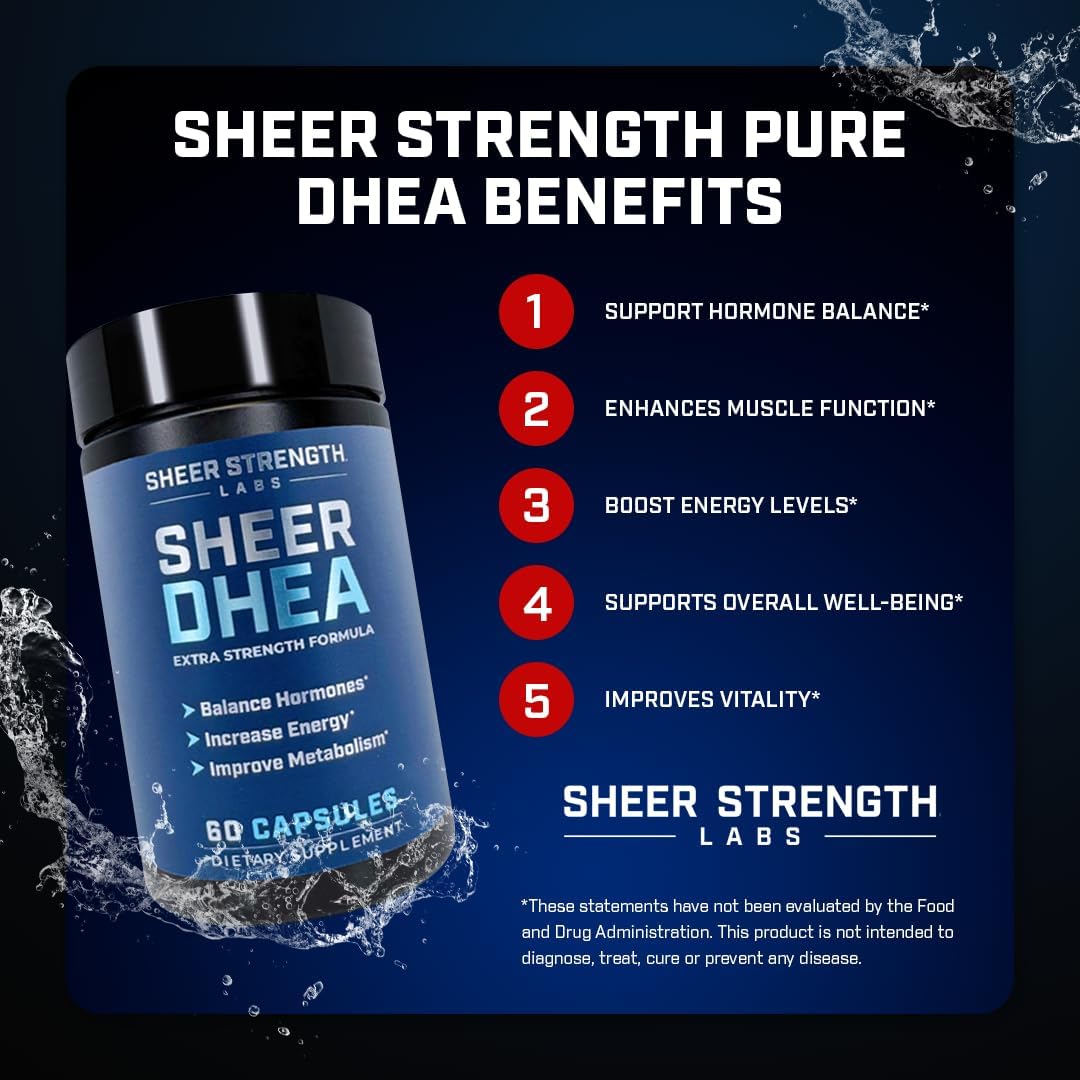 Sheer Strength Labs DHEA 100mg Supplement - Pure DHEA for Men and Women - Enhanced Absorption - 60 Capsules - görsel 3