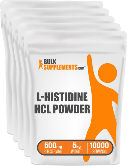 BulkSupplements L-Histidine HCl Powder - Essential Amino Acid Supplement - Gluten-free, 500mg per Serving, 100g