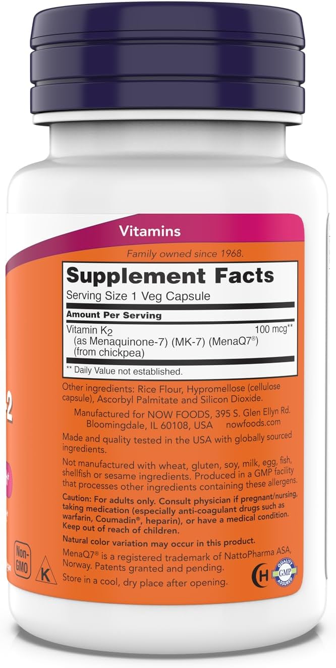 NOW Foods MK-7 Vitamin K-2 100 mcg, 180 Veg Capsules - görsel 2