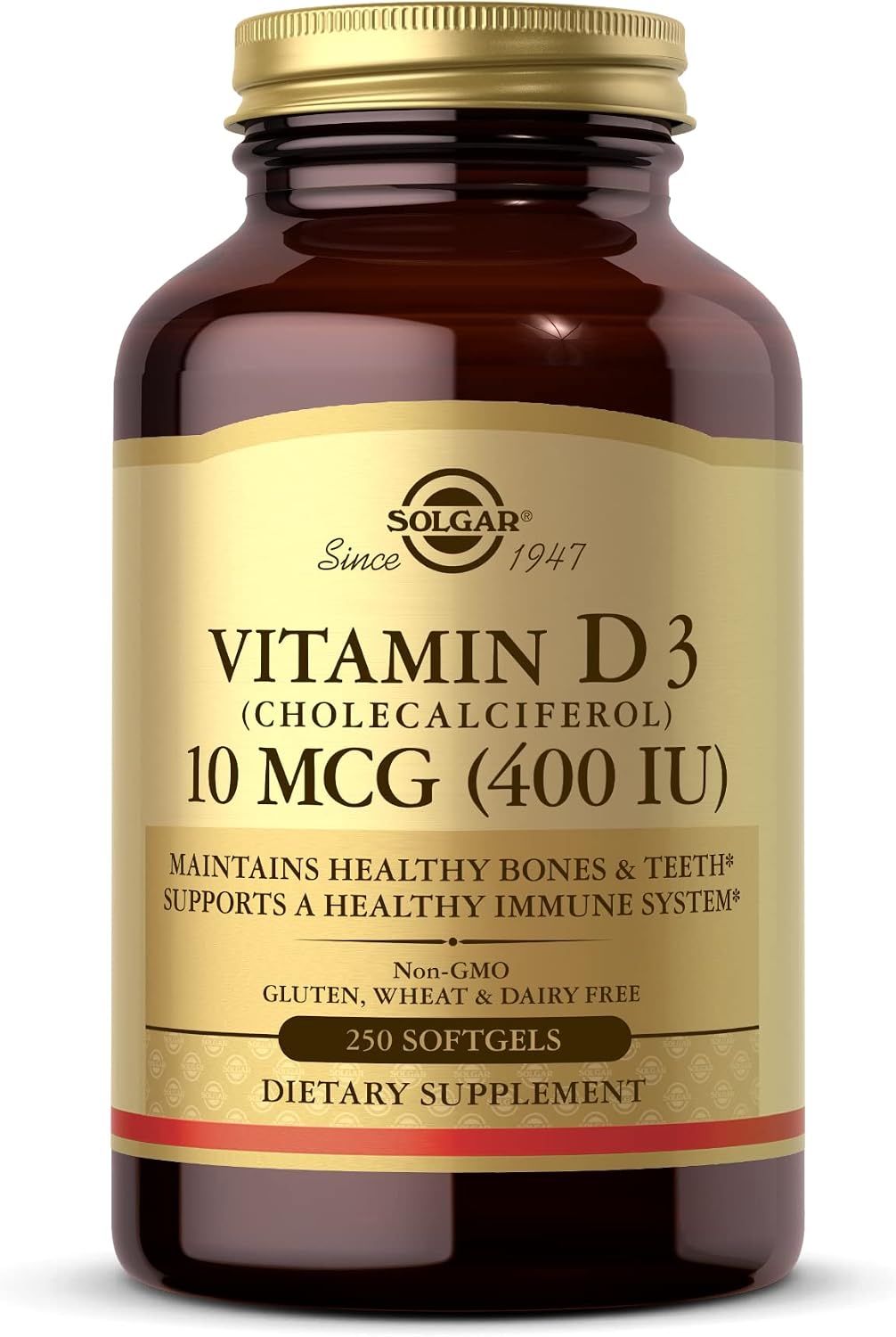Solgar Vitamin D3 (Cholecalciferol) 10 mcg (400 IU) 250 Softgels - görsel 1