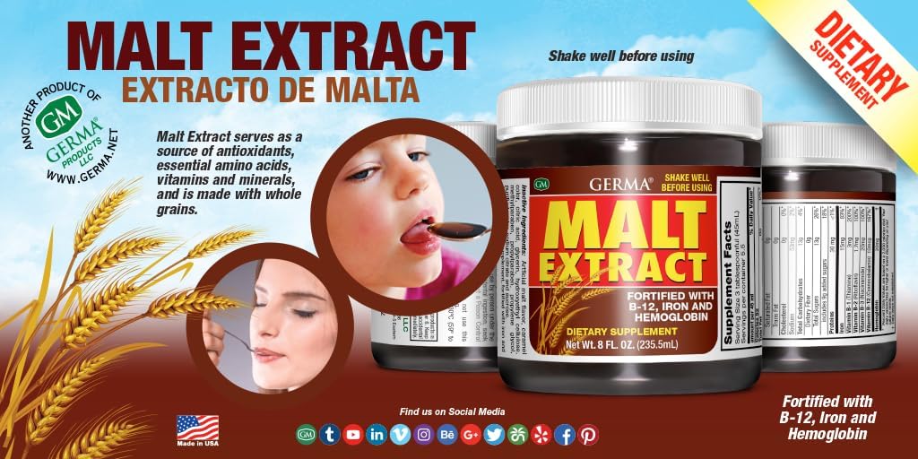 Germa Malt Extract Liquid Food Supplement – Pure Concentrated Barley Malt – 236 ml (8 fl oz) - görsel 9