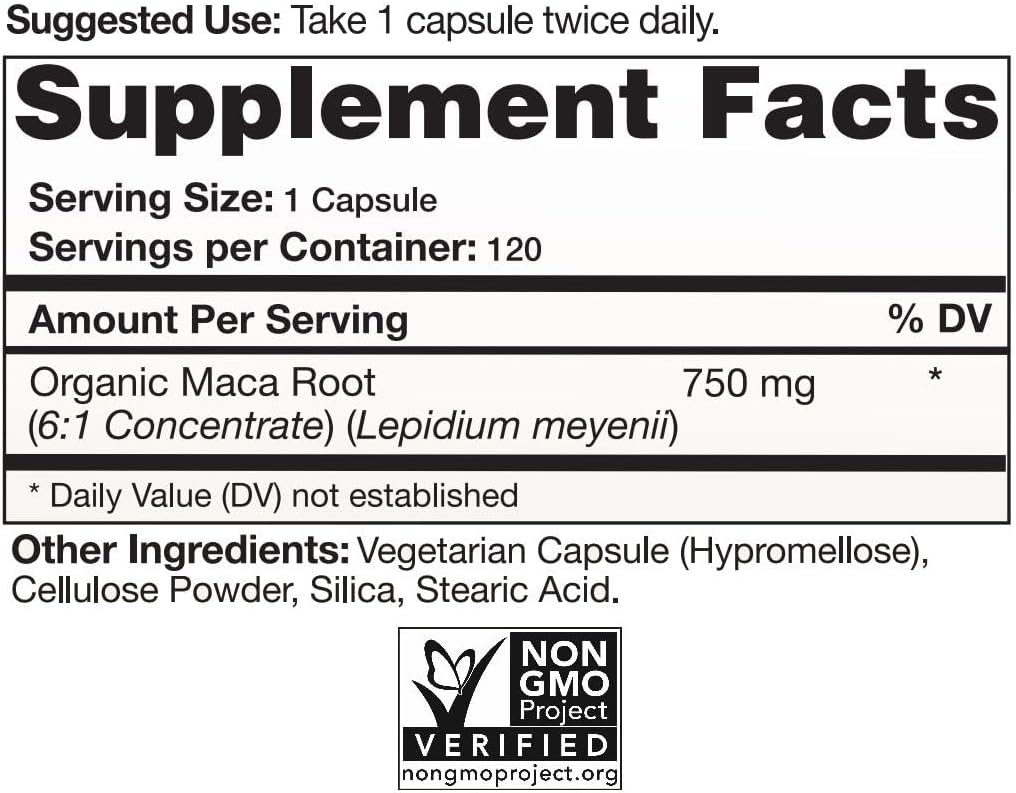 Natural Choice Botanicals Organic Maca Root Capsules (High Potency) - 120 Capsules - görsel 2