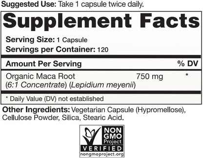 Natural Choice Botanicals Organic Maca Root Capsules (High Potency) - 120 Capsules