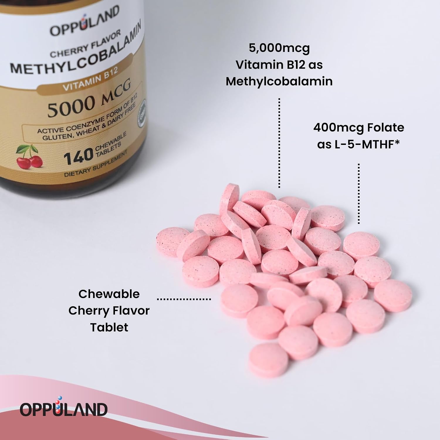 Oppuland Methyl B-12 5000mcg with Folate - Sublingual Tablets - Vegan Energy Support - 140 Tablets - görsel 5
