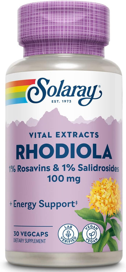 SOLARAY Rhodiola Rosea Root Extract 100mg | Adaptogenic Herbal Supplement | 30 VegCaps