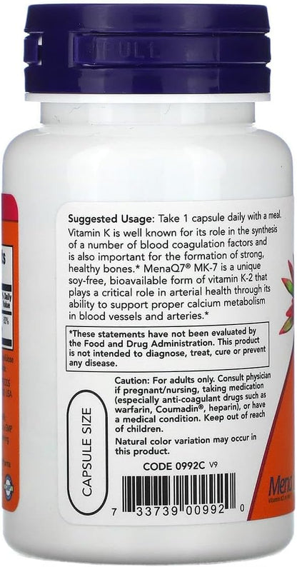 Now Foods Vitamin K-2 (MK7) Vegan Capsules, 100 mcg, 60 Capsules, Pack of 2