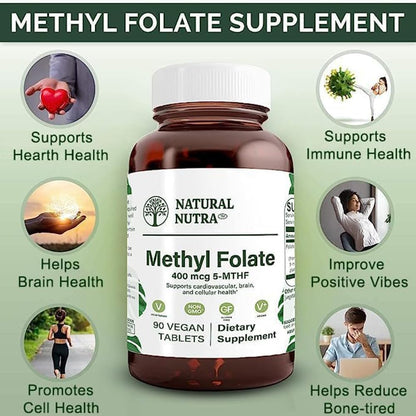 Natural Nutra Active Methyl Folate Supplement with Quatrefolic – 90 Vegan Tablets