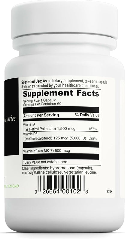 DAVINCI Labs ADK - Bone, Heart & Immune Support with Vitamins A, D3 & K2 (MK-7) - 60 Capsules