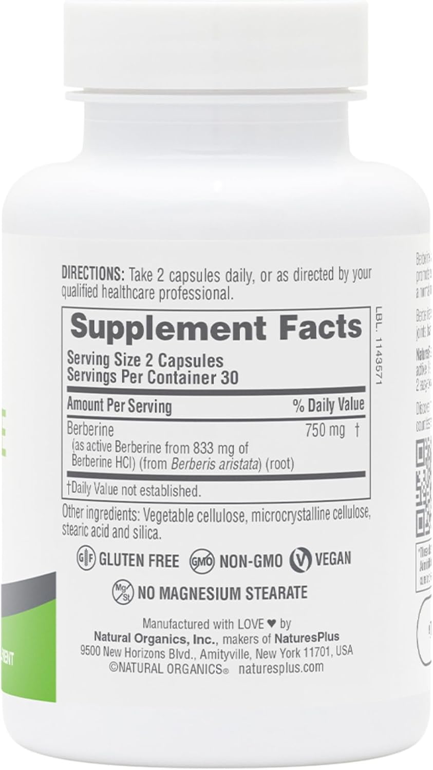 NaturesPlus PRO Berberine 750 mg - 60 Capsules – Supports Healthy Metabolism - görsel 2
