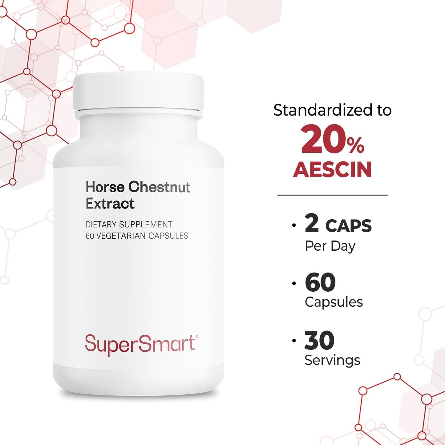 Supersmart Horse Chestnut Extract 500mg per Day (20% Aescin) - Supports Normal Venous Circulation - Non-GMO & Gluten-free - 60 Vegetarian Capsules - görsel 5