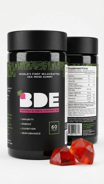 BDE Wildcrafted Sea Moss Gummy - Multivitamin with Maca Root, Beets, Lion's Mane, Vitamin D+E, Zinc - 60 Gummies