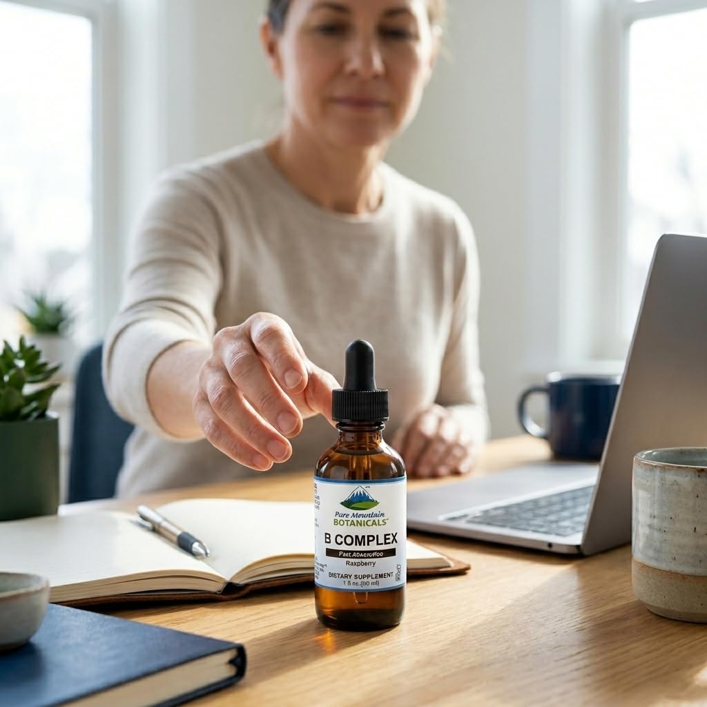 Pure Mountain Botanicals Liquid Vitamin B Complex - B12 B6 Drops - Raspberry Flavour - Kosher Non-GMO - 30 Servings - görsel 8