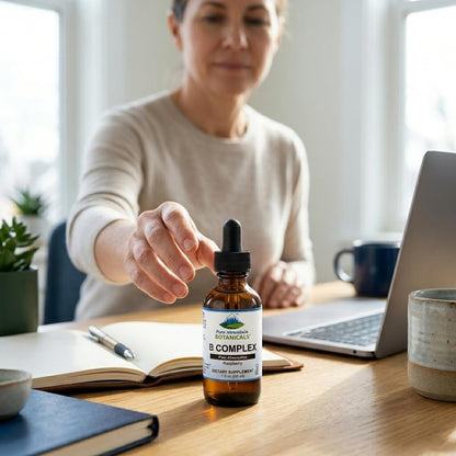 Pure Mountain Botanicals Liquid Vitamin B Complex - B12 B6 Drops - Raspberry Flavour - Kosher Non-GMO - 30 Servings