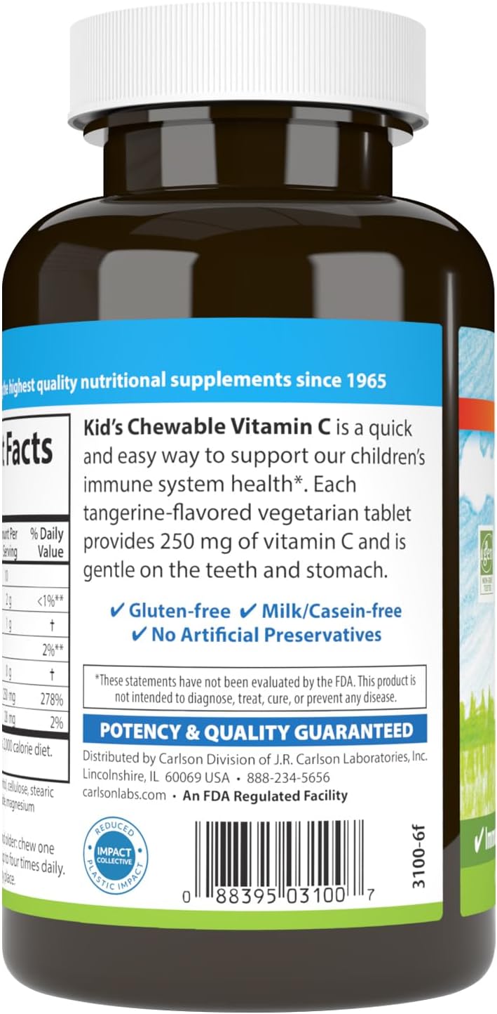 Carlson Children's Chewable Vitamin C, 250 mg, Tangerine, 60 Vegetarian Tablets - görsel 3