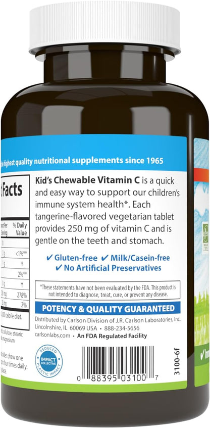 Carlson Children's Chewable Vitamin C, 250 mg, Tangerine, 60 Vegetarian Tablets