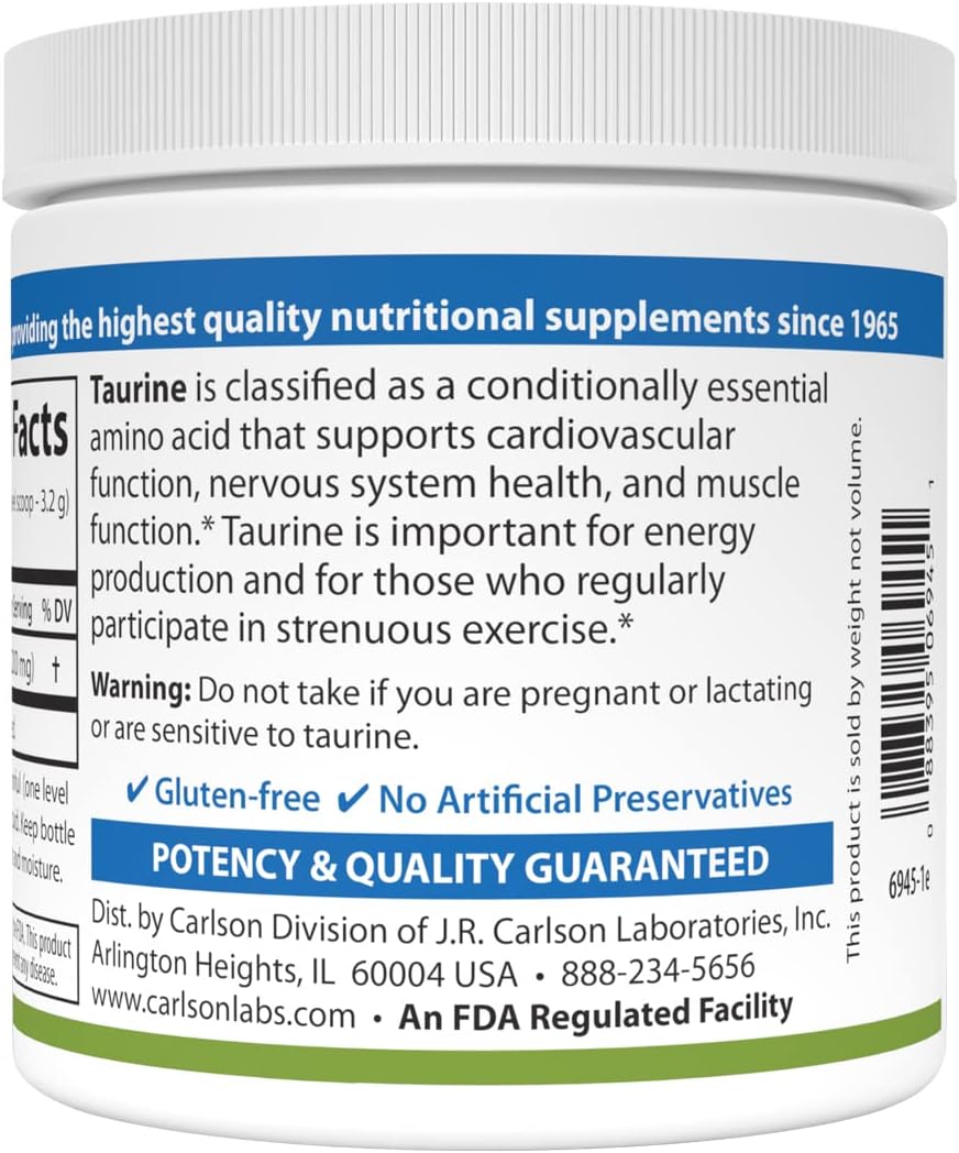 Carlson Taurine Powder, Free-Form Amino Acid, Supports Nerve and Muscle Function, 100 g - görsel 3