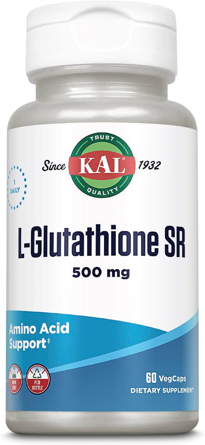 KAL L-Glutathione SR, Reduced Glutathione Supplement, High Absorption Antioxidant Supplement, Lab Verified, 60 VegCaps