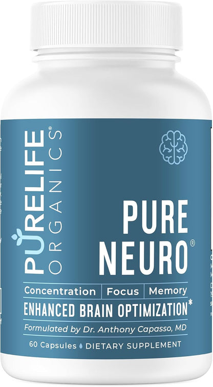PureLife Organics Pure Neuro - Brain Fog Relief, Memory Support & Focus Support - 60 Vegan Capsules