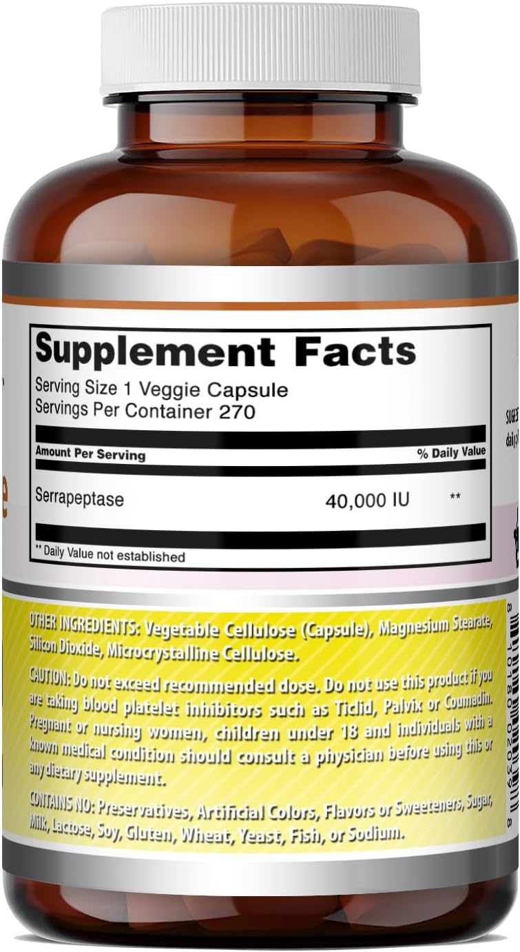 Amazing Formulae Serrapeptase Supplement – 40,000 IU, 270 Vegetarian Capsules - görsel 5