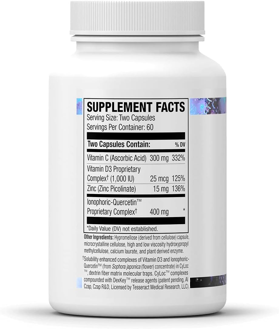 QuerciSorb Immuphore SR Quercetin, Immune Support Supplement, Sustained Release, Vitamin C, Vitamin D3 & Zinc, Hypoallergenic, 400 mg, 120 Vegetable Capsules - görsel 7