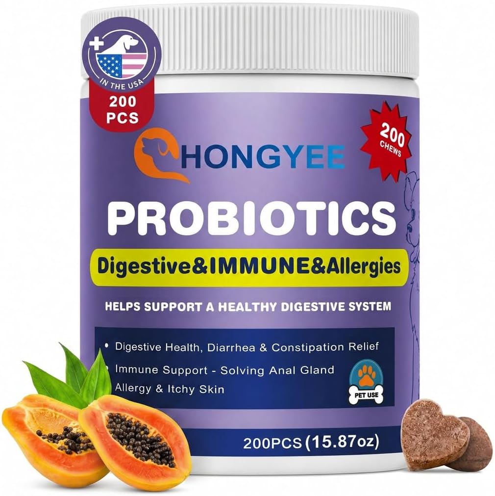 Probiotics for Dogs 200 Chews - Enzymes and Gut Support with Papaya, Pumpkin, and Krill Oil - Vet Approved - görsel 1