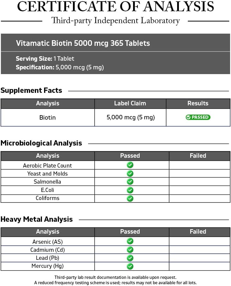 Vitamatic Biotin 5000mcg (5 mg) for Healthier Hair, Skin and Nails – 365 Vegan Tablets - görsel 3