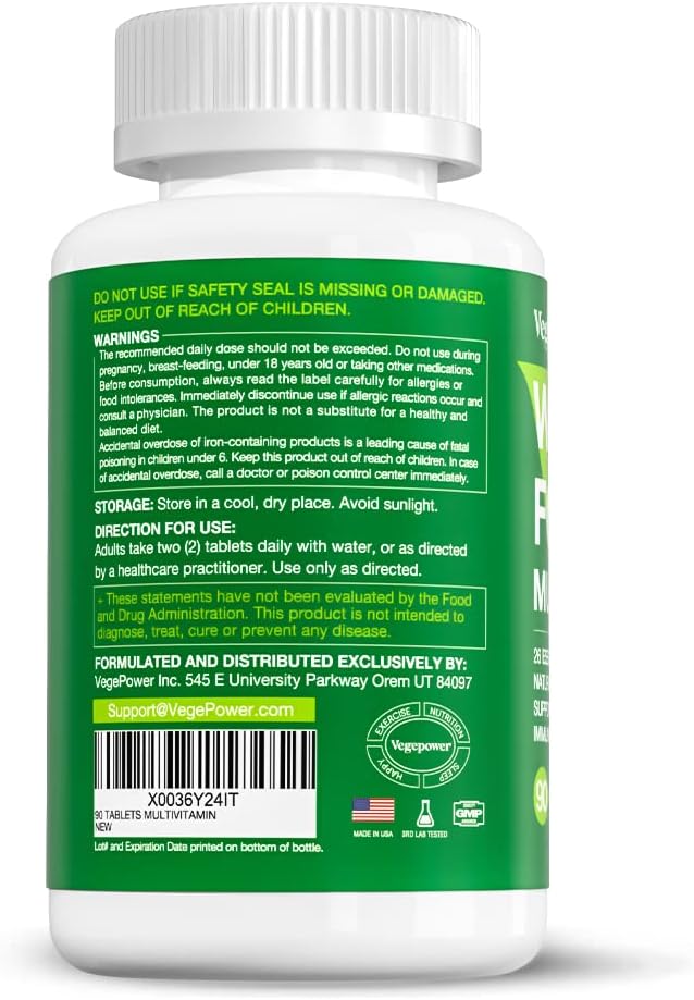 Vegan Whole Food Multivitamin with Iron – Daily Multivitamin for Men and Women, Methylated B-Complex, Non-GMO, 90 Tablets - görsel 9