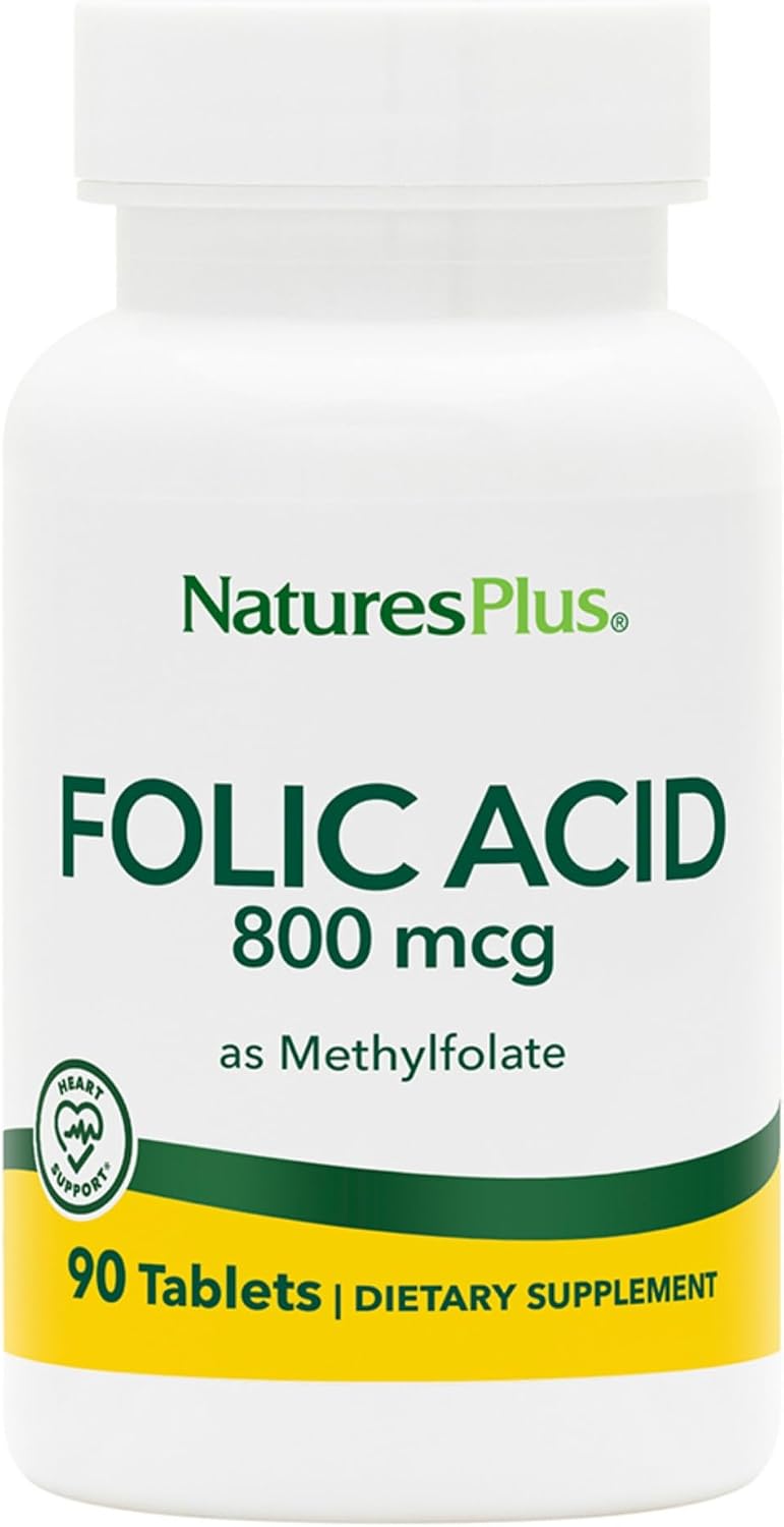 NaturesPlus Folic Acid (Methylfolate) – 800 mcg – 90 Tablets - görsel 1