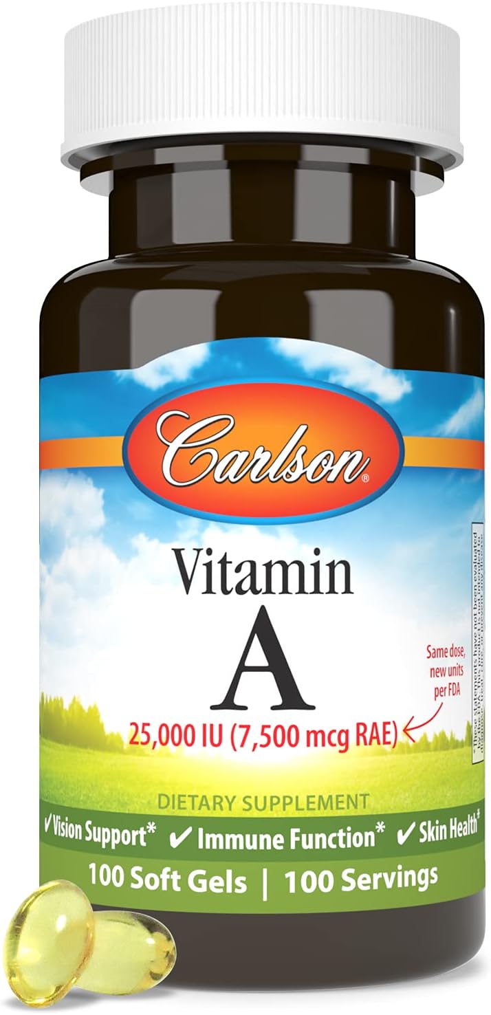 Carlson Vitamin A, 25000 IU (7500 µg), Vision and Skin Health, Immune Function, 100 Soft Gels - görsel 5