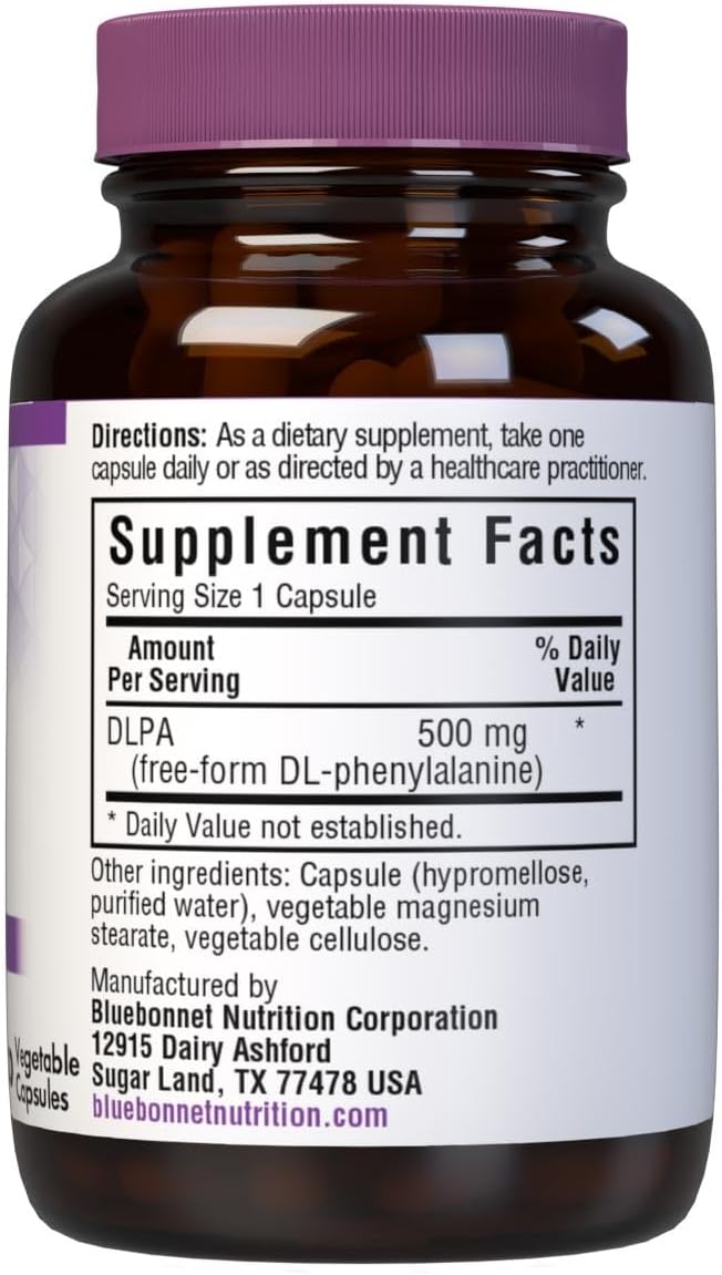 Bluebonnet Nutrition DLPA (DL-Phenylalanine) 500 mg, Free-Form Amino Acid, for Nervous System Support - 30 Vegan Capsules - görsel 2