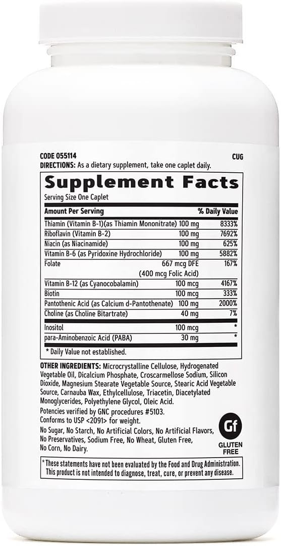 GNC Vitamin B Complex 100 Supplement, 250 Vegetarian Caplets - görsel 2