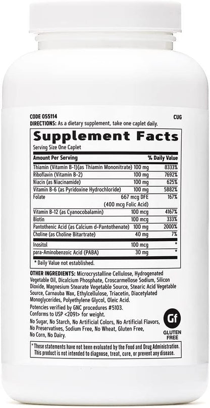 GNC Vitamin B Complex 100 Supplement, 250 Vegetarian Caplets