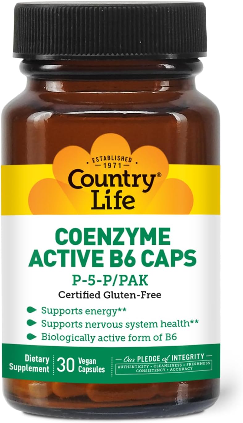 Country Life Coenzyme Active B-6 - 50mg Vitamin B6 (as 25mg P-5-P) - 30 Vegetarian Capsules - görsel 1