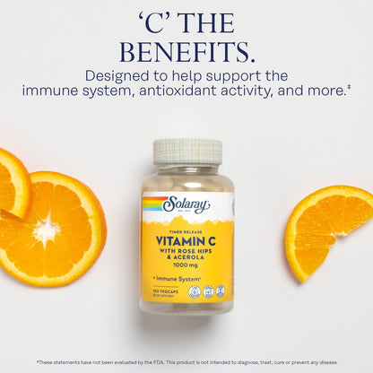 SOLARAY Vitamin C 1000mg Time Release Capsules with Rose Hips and Acerola