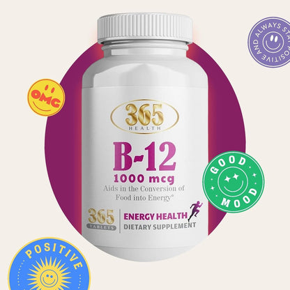 365 Health Vitamin B12 1000mcg Tablets – 365 Count, Fast Dissolve, Energy Metabolism Support