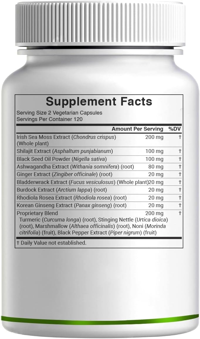 DEAL SUPPLEMENT Irish Sea Moss 240 Veggie Capsules – 14-Superfood Complex with Black Seed Oil, Ashwagandha and Ginger - görsel 6