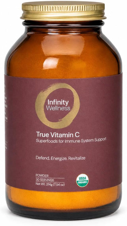 Infinity-C Organic Wholefood Sourced Vitamin C Powder | Acerola, Camu Camu & Amla | 1000mg Superfood C | High Strength | Shilajit, Astragalus Root & Ginger | Vegan, Non-GMO (30 Servings)