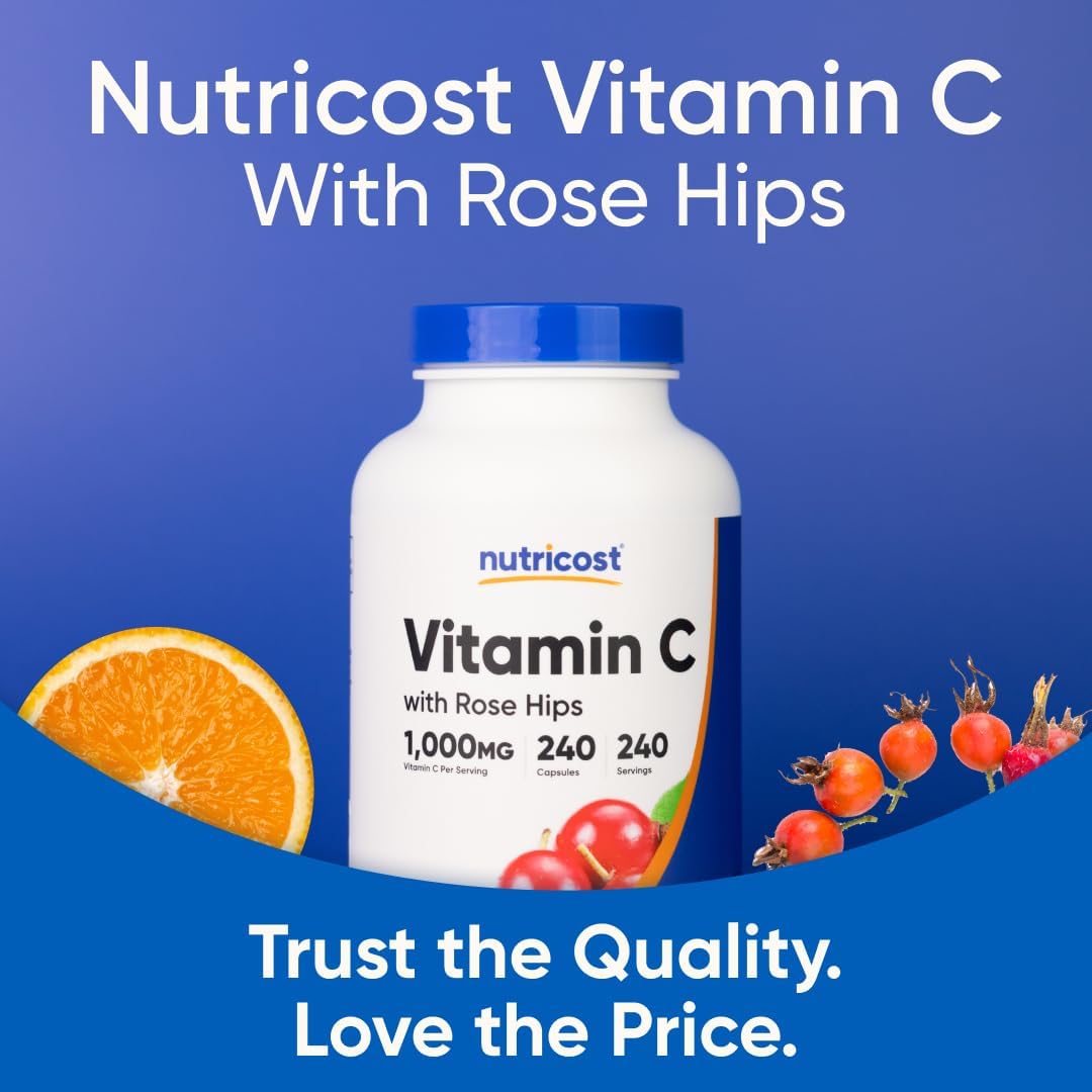 Nutricost Vitamin C with Rose Hips 1025 mg, 240 Capsules - görsel 5