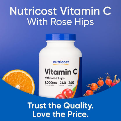 Nutricost Vitamin C with Rose Hips 1025 mg, 240 Capsules