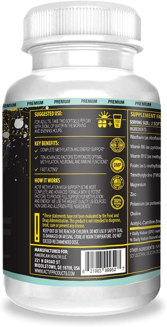 ACTIF Methylation Mega Support with 10 Advanced Factors and Organic Folate – 100% Natural, Non-GMO, 90 Capsules - görsel 2