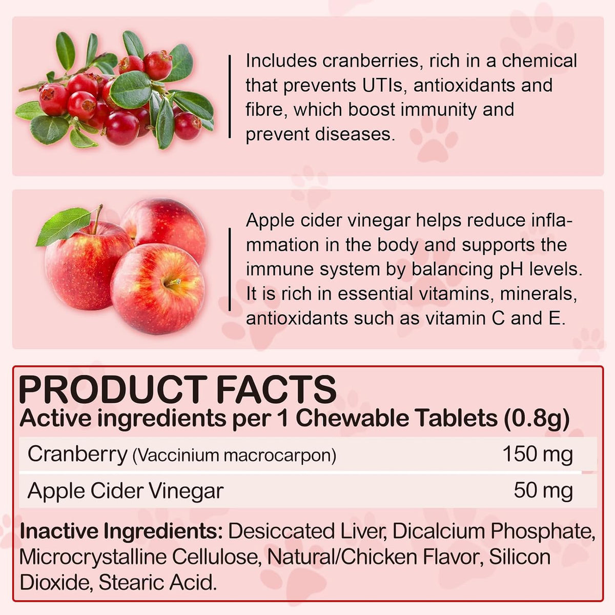 Cranberry for Dogs – Urinary Support Chewable Tablets, Chicken Flavour (180 Count) - görsel 2
